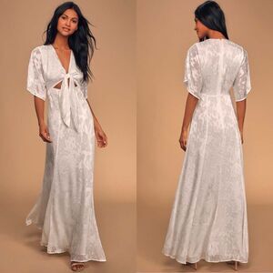 New Hutch Modcloth Kayla Jacquard Maxi Dress White Flutter Sleeve Women's 4 NWT